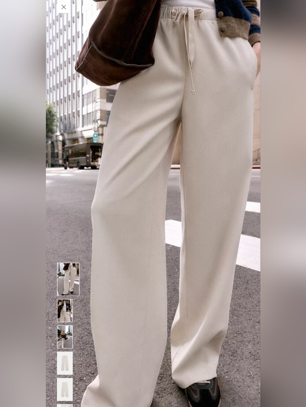 ZARA Beige Linen Blend Wide Leg Pants Drawstock Elastic Waist Cream Size XS (S)
